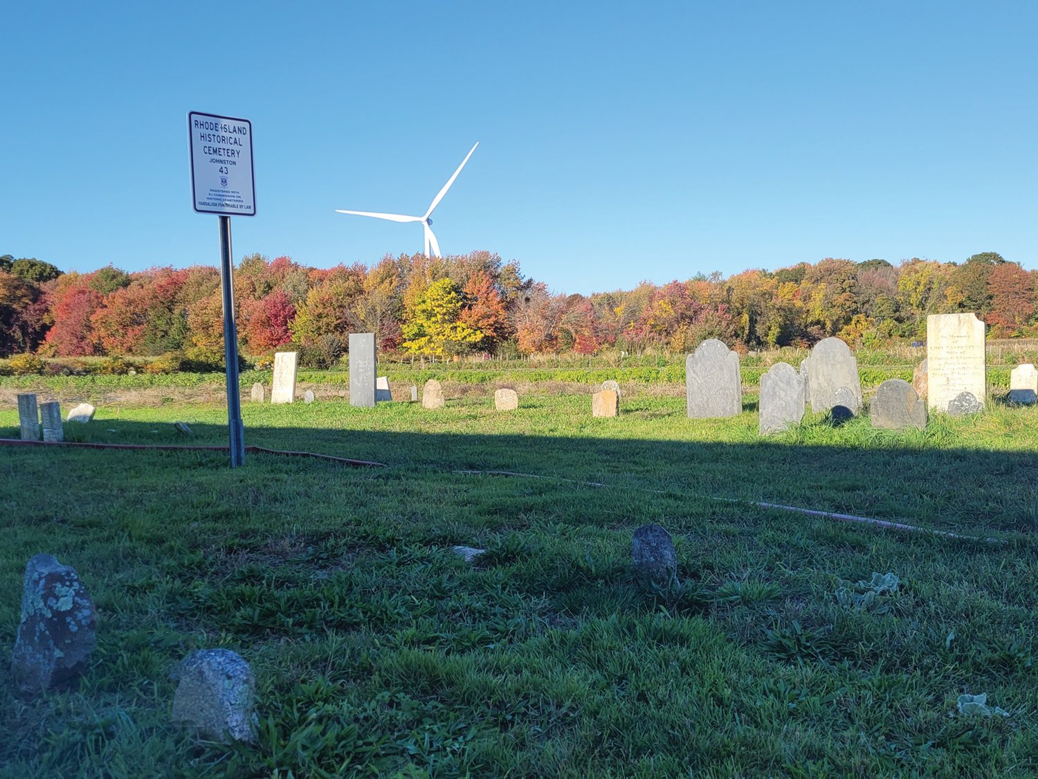 CEMETERY 43: In the middle of Salisbury Farm, a tiny graveyard survives — the former resting place of Col. Israel Angell, and final resting place of Arnold Fenner, who was struck by lightning.